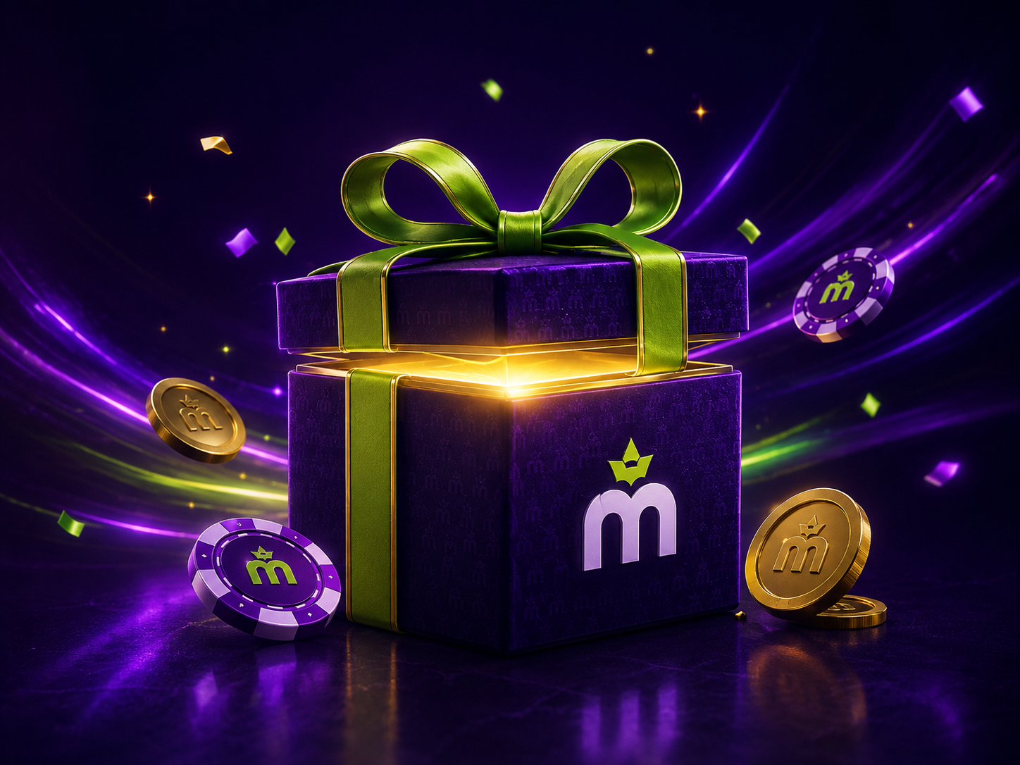 Illustration of a golden gift box representing the MaxWin Casino welcome bonus